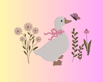 Goose with Flowers Embroidery Design, Digital Machine Files By Royal Stitch Hub, DST