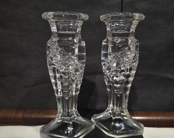 ヴィンテージの透明ガラス製キャンドルホルダー - Etsy 日本