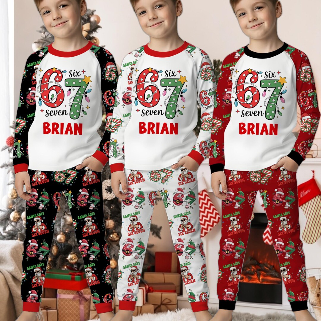 Funny 67 Meme Kids Christmas Pajamas, Personalized Viral Tiktok Slang ...