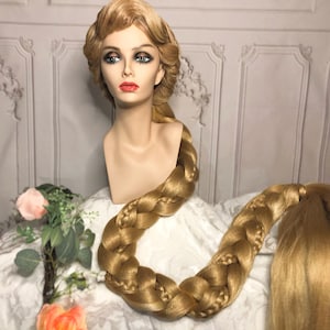 Peruca Rapunzel com frente rígida, trança extra longa, profissional, leve, 1,5 metro de comprimento, a trança Rapunzel MAIS LONGA