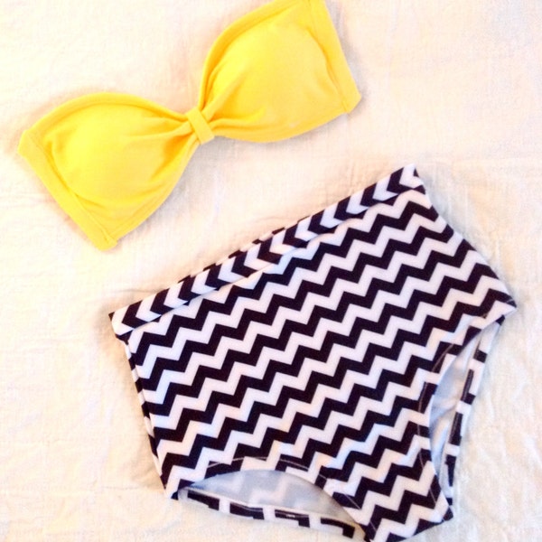 Retro High Waist Bikini Set - Chevron Print Size Small