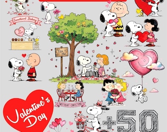 Valentine’s Day Snoopy PNG Bundle (50 Designs) | Cute Cartoon Dog PNG | Peanuts Valentine Clipart | Sublimation Files | Digital Download