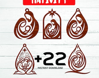 esus Nativity Ornament SVG Bundle: 22 Christmas Tree Hanging Decorations, Cricut & Glowforge (Digital Download)