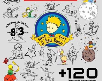 Pacote de imagens SVG do Pequeno Príncipe, pacote de clipart de menino de fantasia com rosa (download digital)