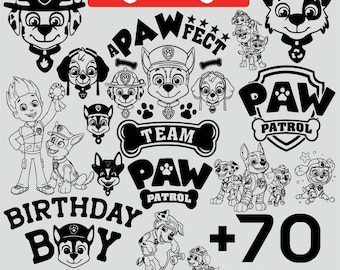 Conjunto de SVG e PNG de desenho animado de esquadrão de cães | 70 designs de equipe de resgate | Download digital