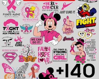 Pacote de SVGs para Conscientização sobre o Câncer de Mama: 140 designs, Fita Rosa, Arquivos de Corte para Cricut e Silhouette.