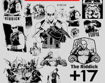 Riddick SVG-paket, Sci-Fi-filmklippfiler för Cricut, Space Mercenary PNG, Actionkaraktärsvektor, Sci-Fi-emblemdekal PNG