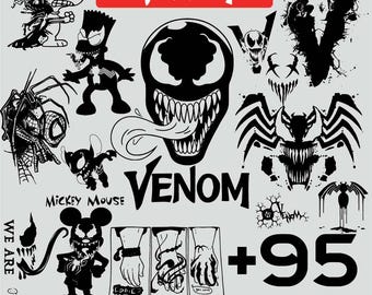 Venom SVG PNG-paket | Marvel Superhjälte- och Antihjälte-ClipArt för Cricut