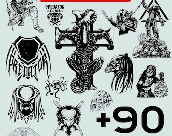 Pacote Mega de SVGs do Predador com mais de 90 designs | Máscara Yautja e Caçador | Cricut, Silhouette, Corte a Laser