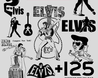 Pacote de arquivos SVG do Elvis Presley | 125 designs retrô de rock'n'roll | Clipart de música vintage | Arquivos PNG e JPG do Elvis para Cricut | Download digital