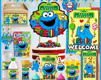 Kit de Festa de Aniversário Monstro Azul - Modelo Editável no Canva para Decorações Infantis "Faça Você Mesmo" - Pacote Imprimível