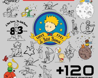 Little Prince Inspired SVG Bundle, Fantasy Boy Rose Planet Clipart Pack for Cricut Sublimation (120 Designs)
