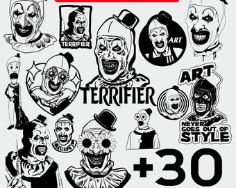 Pacote de imagens SVG e PNG de palhaços de terror | Clipart de vilões de filmes de terror para Cricut e sublimação