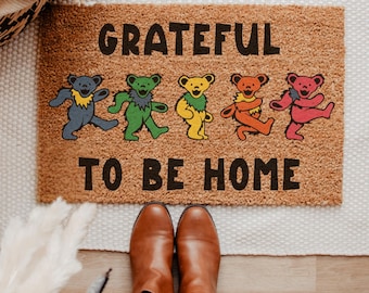 Colorful Grateful To Be Home Doormat, Dancing Bears Doormat, Funny Mat, Outdoor Decor, Welcome Door Mat, Cute Doormat, Best Friend Gift