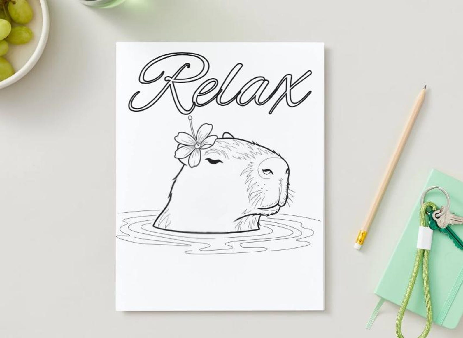 Capybara Coloring Page | Animal Printable | Relaxing Adult Coloring ...