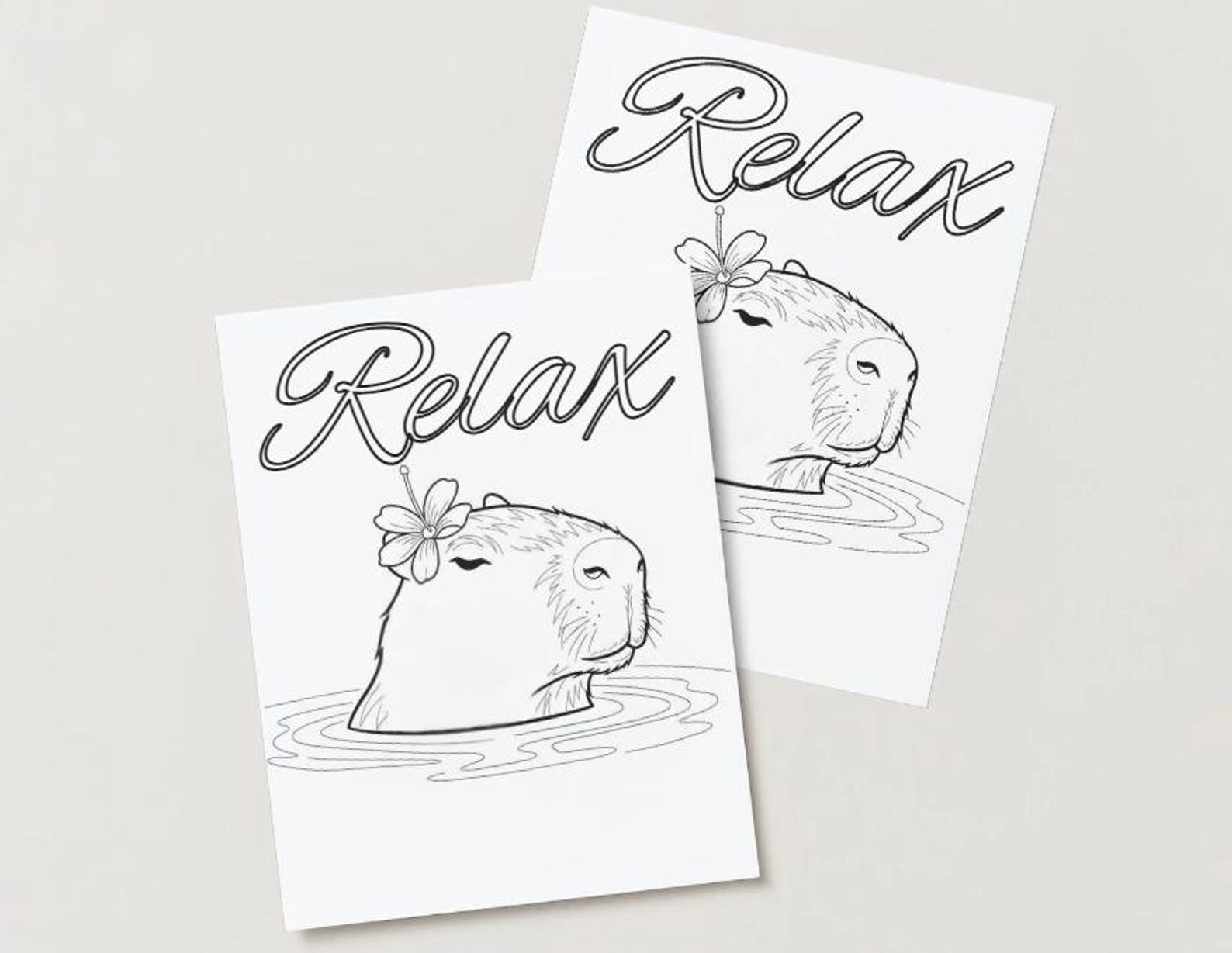 Capybara Coloring Page | Animal Printable | Relaxing Adult Coloring ...