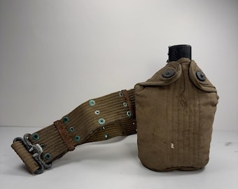 WWII US Army Feldflasche mit Canvas Cover Strap Original WW2 Militär Feldausrüstung