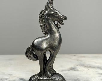 ヴィンテージ ピューター製 ユニコーン フィギュア 4インチ 直立型 ファンタジー神話像