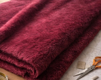 Weinroter Kunstpelz Stoff, Pelzimitat Stoff Massenware, Luxus Winter Pelz Stoff für Mäntel, Westen & Home Deko, 150 cm Breite