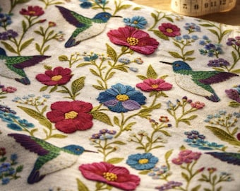 Bird Floral Upholstery Fabric Digital Print Fabric by Yard for Curtains Pillow Tablecloth Cottage Botanical Decor