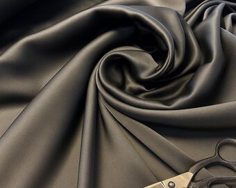 Black Satin Fabric | 100% Natural Feel Soft Shiny Material by Meter | Elegant Dress & Home Decor Fabric | Premium Sewing Textile