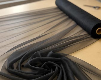 Tela de tul suave negra de 300 cm de ancho, malla transparente para velos de novia, tutús, manualidades y decoración, material ligero para vestidos.