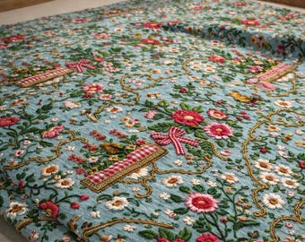Floral Bird Upholstery Fabric, Vintage Flower Pattern Textile, Decorative Curtain Tablecloth Craft Fabric, Durable Printed Home Decor Fabric