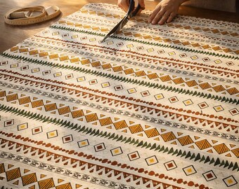 Natural Boho Linen Fabric 150cm Wide – Tribal Ethnic Print, Summer Dress, Baby Blanket, Kimono, Oversize Shirt Fabric