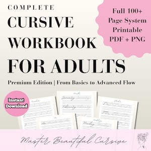 Complete Cursive Handwriting Workbook for Adults | Learn Cursive Tracing Practice Sheets | Printable PDF + PNG | iPad Goodnotes