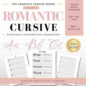 Romantic Cursive Handwriting Workbook for Adults | 100+ Printable Cursive Practice Pages | Letter Tracing & Writing Worksheets | PDF + PNG