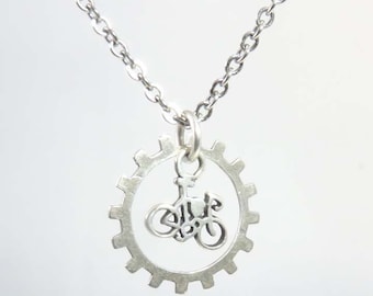 Sterling Bike & Gear Necklace