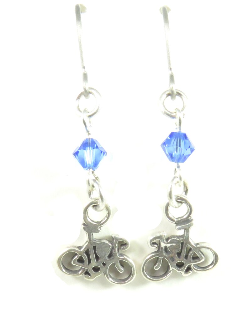 Sterling Bicycle Crystal Earrings Sapphire