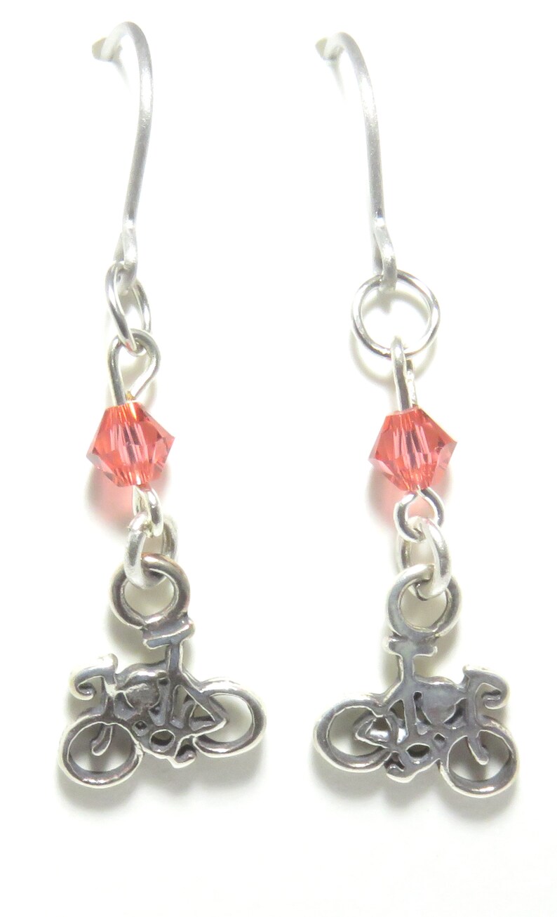 Sterling Bicycle Crystal Earrings Light orange red