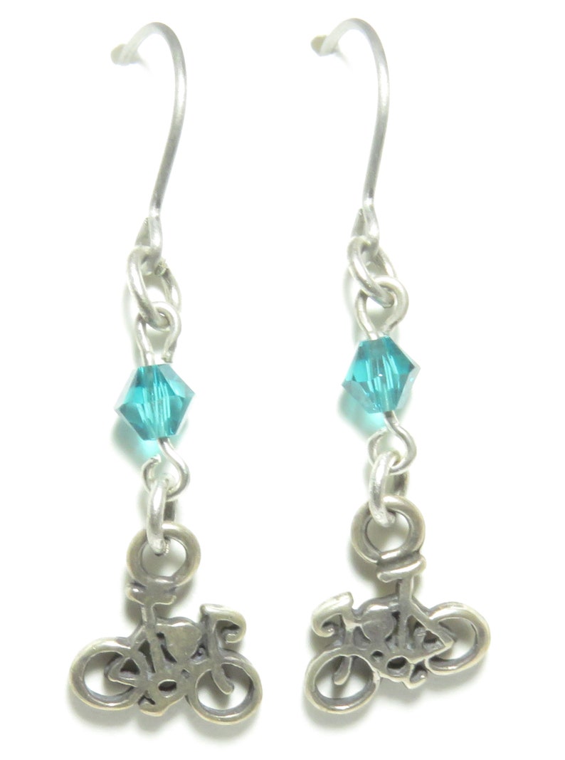 Sterling Bicycle Crystal Earrings Blue Zircon