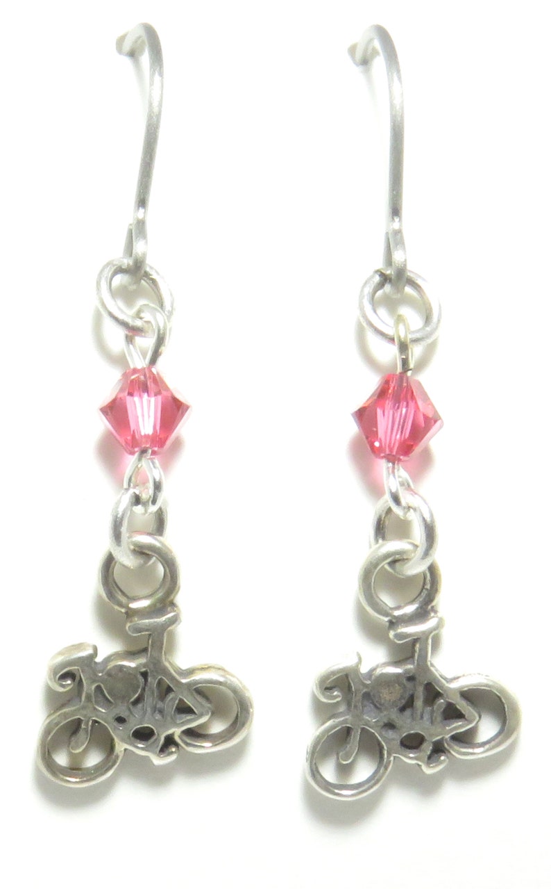 Sterling Bicycle Crystal Earrings Pink