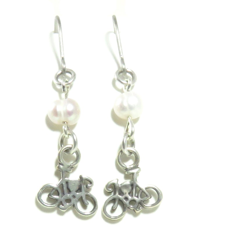 Sterling Bicycle Crystal Earrings Pearl