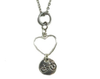 Bike and Heart Necklace, disc
