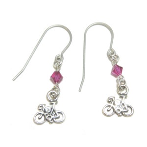 Sterling Bicycle Crystal Earrings Fushia