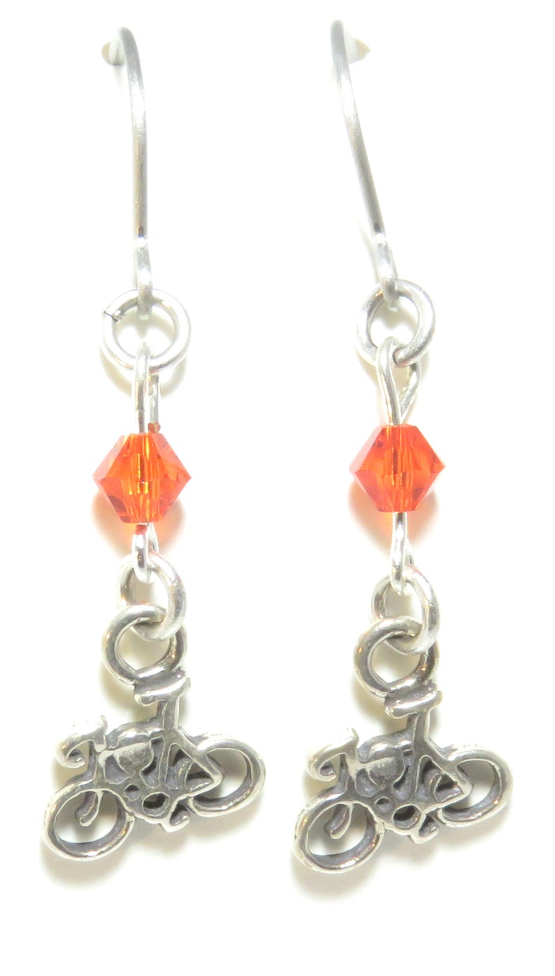 Sterling Bicycle Crystal Earrings orange red