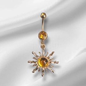 Piercing para ombligo bohemio de acero quirúrgico dorado con circonita cúbica, cristal y piedra lunar, hipoalergénico, 14 g