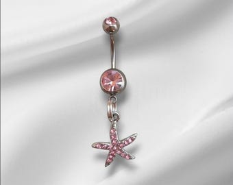 Bauchnabelpiercing aus silber/rosafarbenem Chirurgenstahl mit Zirkonia-Seestern-Anhänger – 14G
