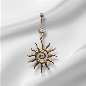 Gold Chirurgenstahl CZ Kristall Sun baumeln Boho Y2K Nabel Schmuck Bar - hypoallergen 14g Bauch Ring