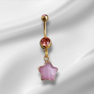 Gold & Pink Chirurgenstahl Rosenquarz Stern Anhänger Bauchnabelpiercing - Hypoallergen Piercing 14G