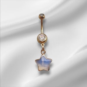 Gouden chirurgisch stalen maansteen opalietkristallen ster, hemelse dangle naveljuwelenstaaf - navelpiercing 14 g hypoallergeen