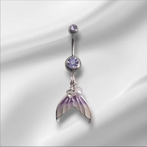 Silber / Lila hypoallergen, Cubic Zircona Meerjungfrau Schwanz baumeln Nabel Schmuck Bar - 14G Bauch Ring Körper Schmuck