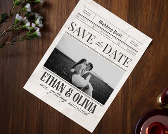 Editable Wedding Invitation Template – Newspaper Style Save The Date – Vintage Wedding Announcement Printable