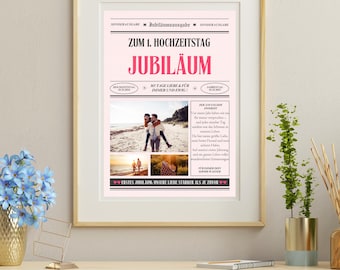Personalisiertes Zeitungs-Poster zum 1. Hochzeitstag | Jubiläumsgeschenk | Canva Vorlage | Digital Download | Hochzeitsgeschenk