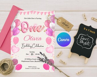 Editable Pink Birthday Party Invitation Template | Luxury Pink Theme | Digital Download