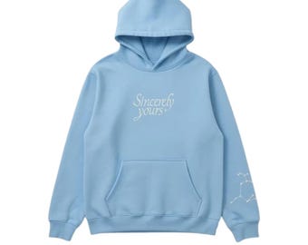 Handgemaakt geïnspireerde Salish Matter-hoodie: Sincerely Yours grijze en blauwe signature hoodie