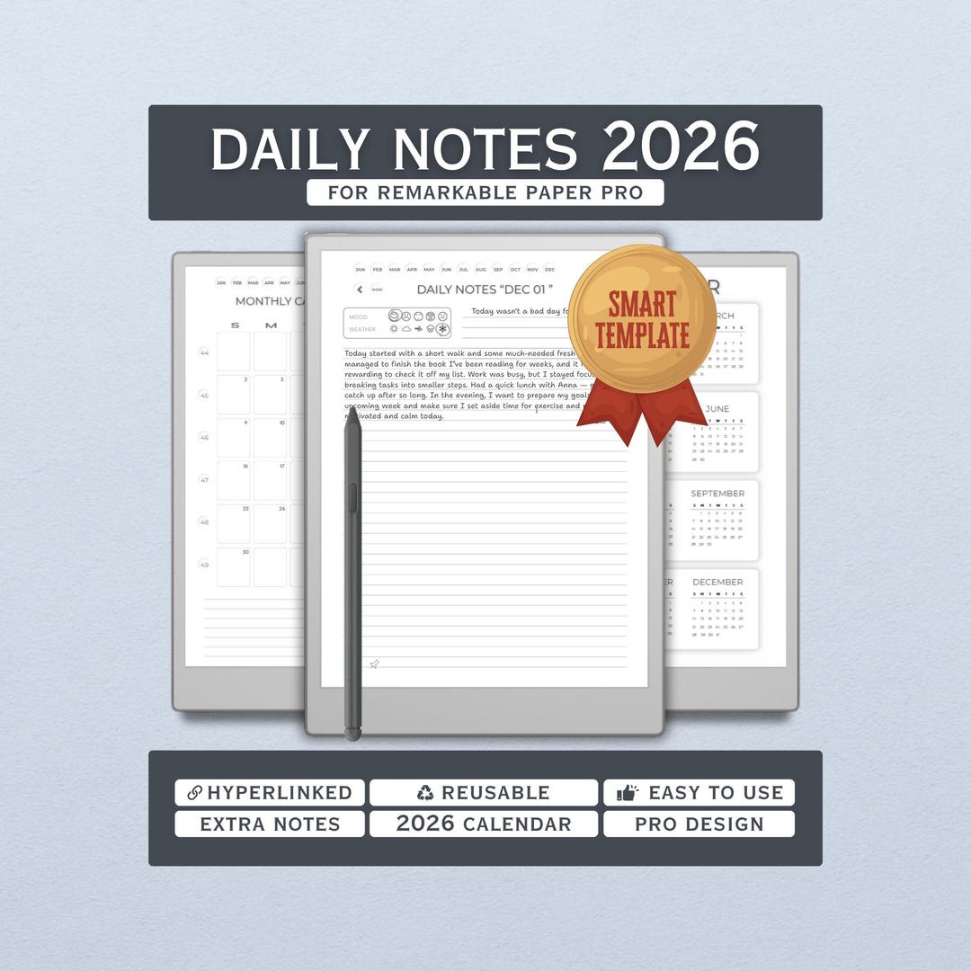 Daily Notes 2026 for Remarkable Paper Pro - Etsy